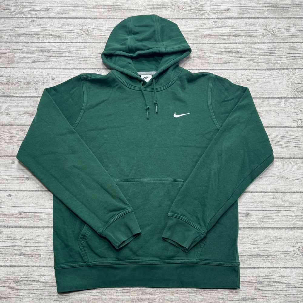 Nike Hoodie Men's Medium Green Swoosh Fleece Lined Athletic Pullover Sportswear